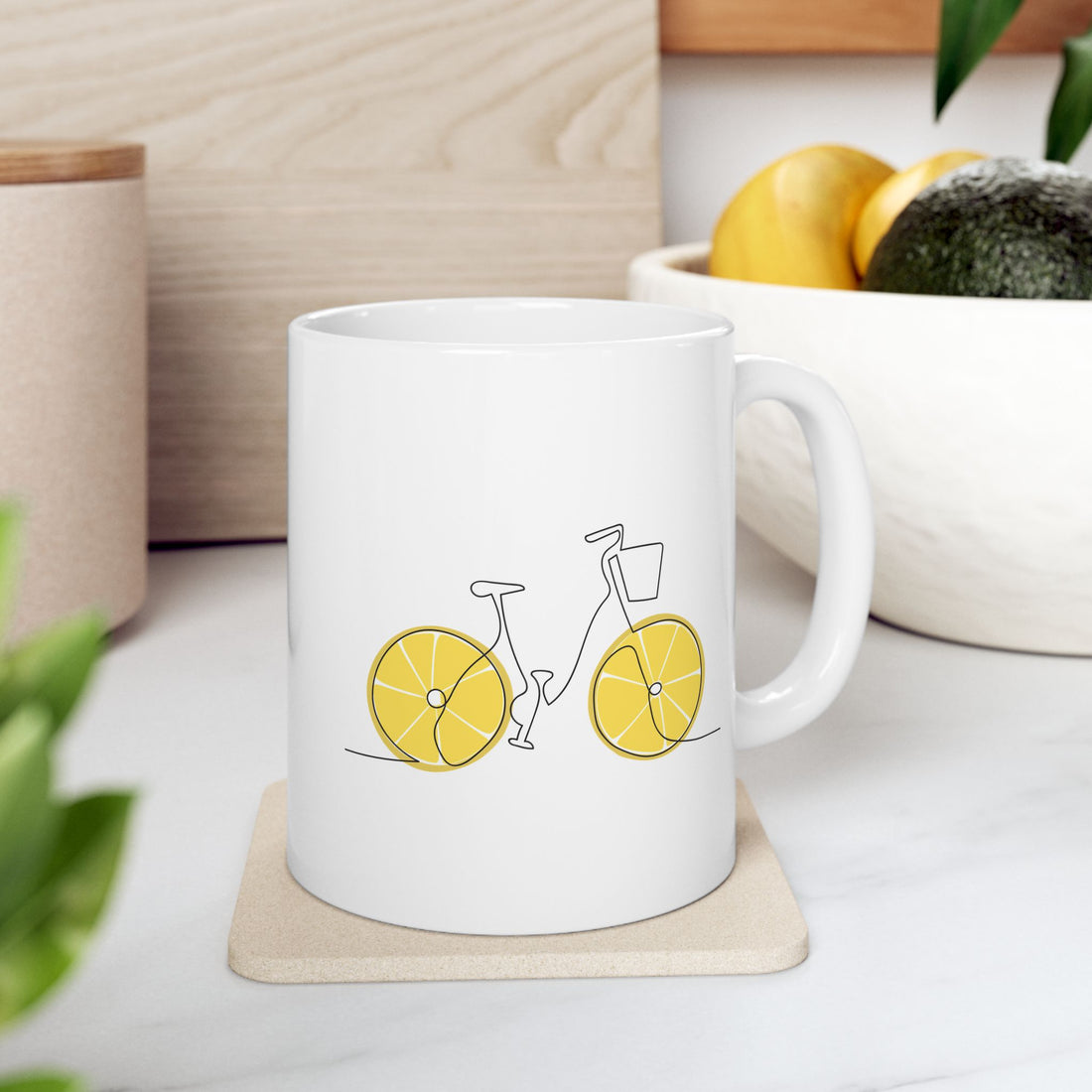 Fresh Ride: Lemon Bicycle Graphic Ceramic Mug